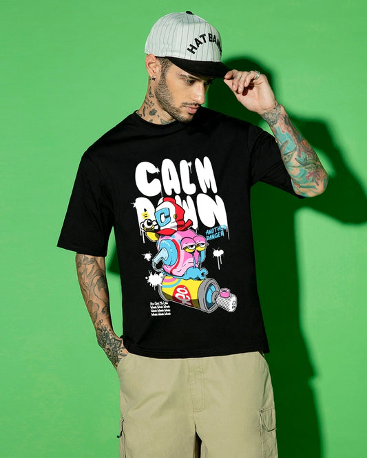 Men's Calm Down Graphic Printed Oversized T-shirt