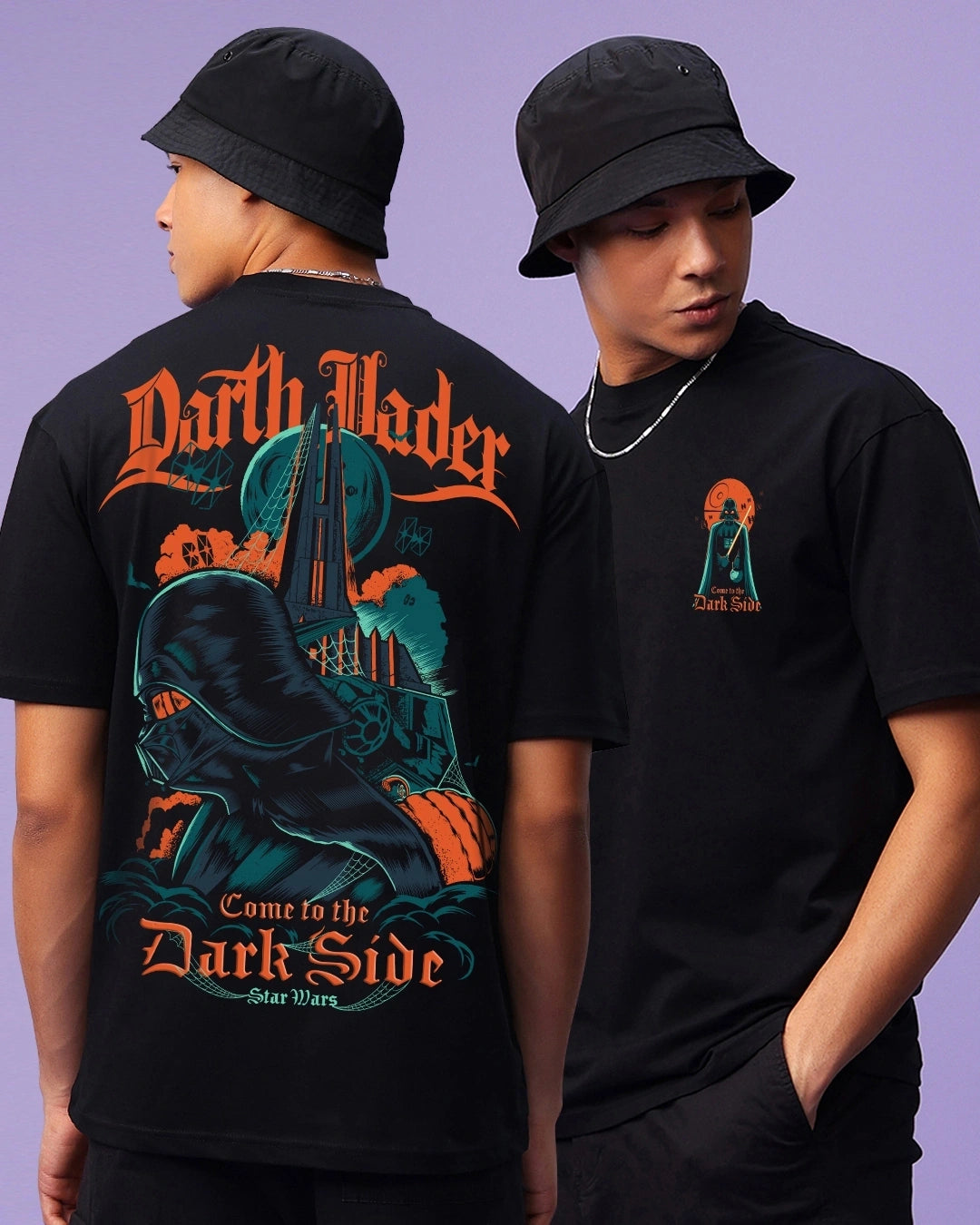 Men's Black Come to the Dark Side Graphic Printed Oversized T-shirt