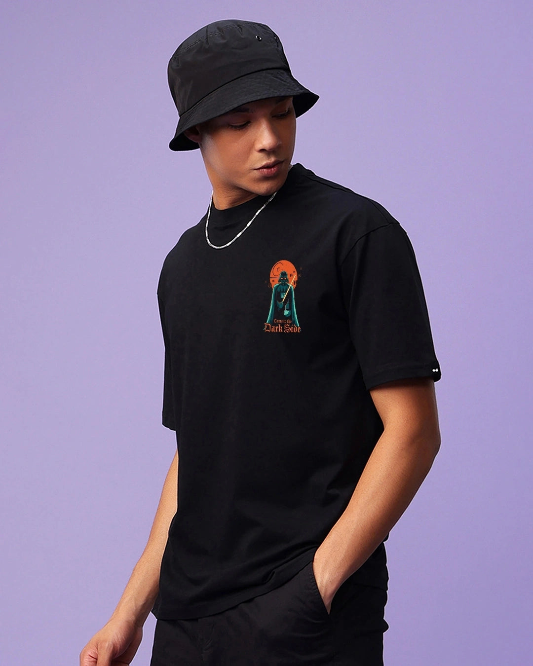 Men's Black Come to the Dark Side Graphic Printed Oversized T-shirt