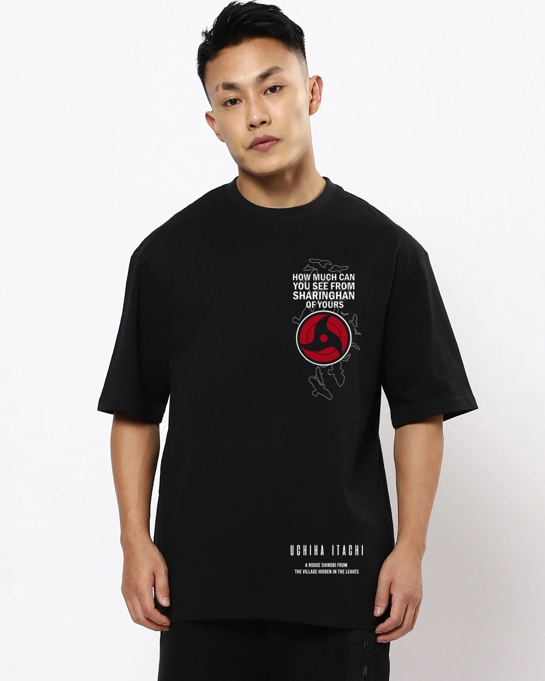Men's Black Itachi Moment Graphic Printed Oversized T-shirt