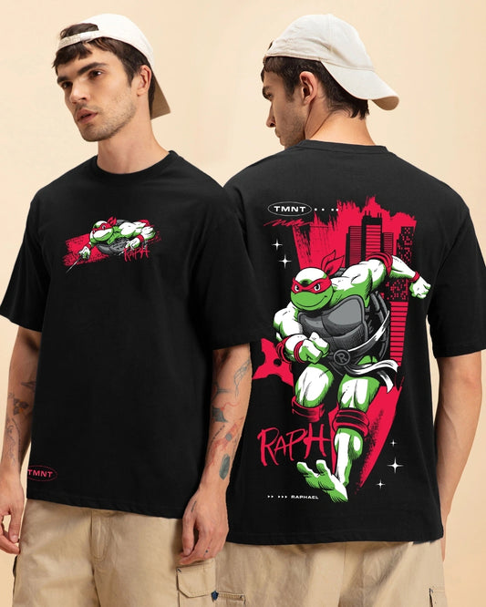 Men's Black Raph Graphic Printed Oversized T-shirt