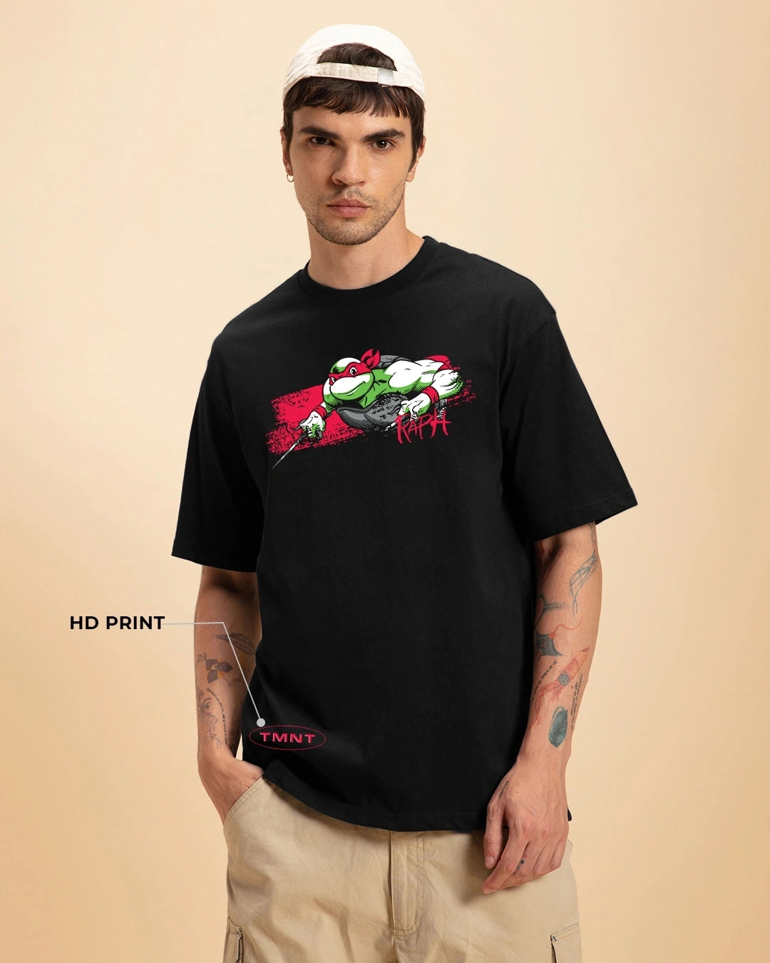 Men's Black Raph Graphic Printed Oversized T-shirt