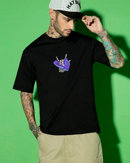 Men's Black Sneaker Gang Graphic Printed Oversized T-shirt