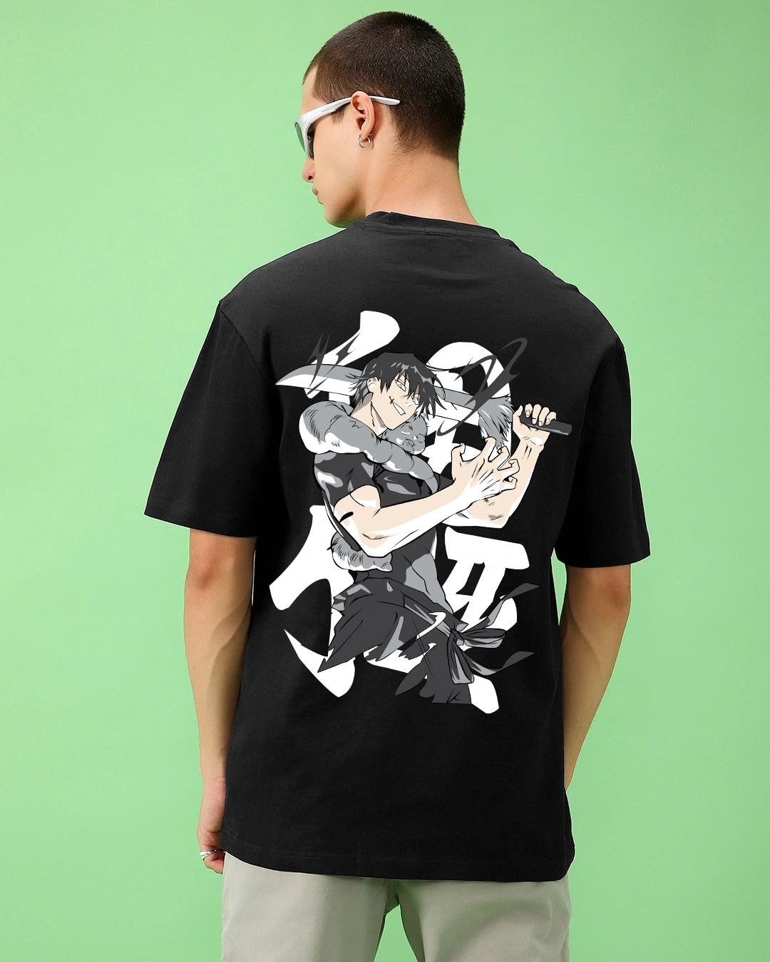 Men's Black Toji Graphic Printed Oversized T-shirt