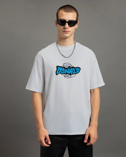 Men's Grey Skater Donald Graphic Printed Oversized T-shirt