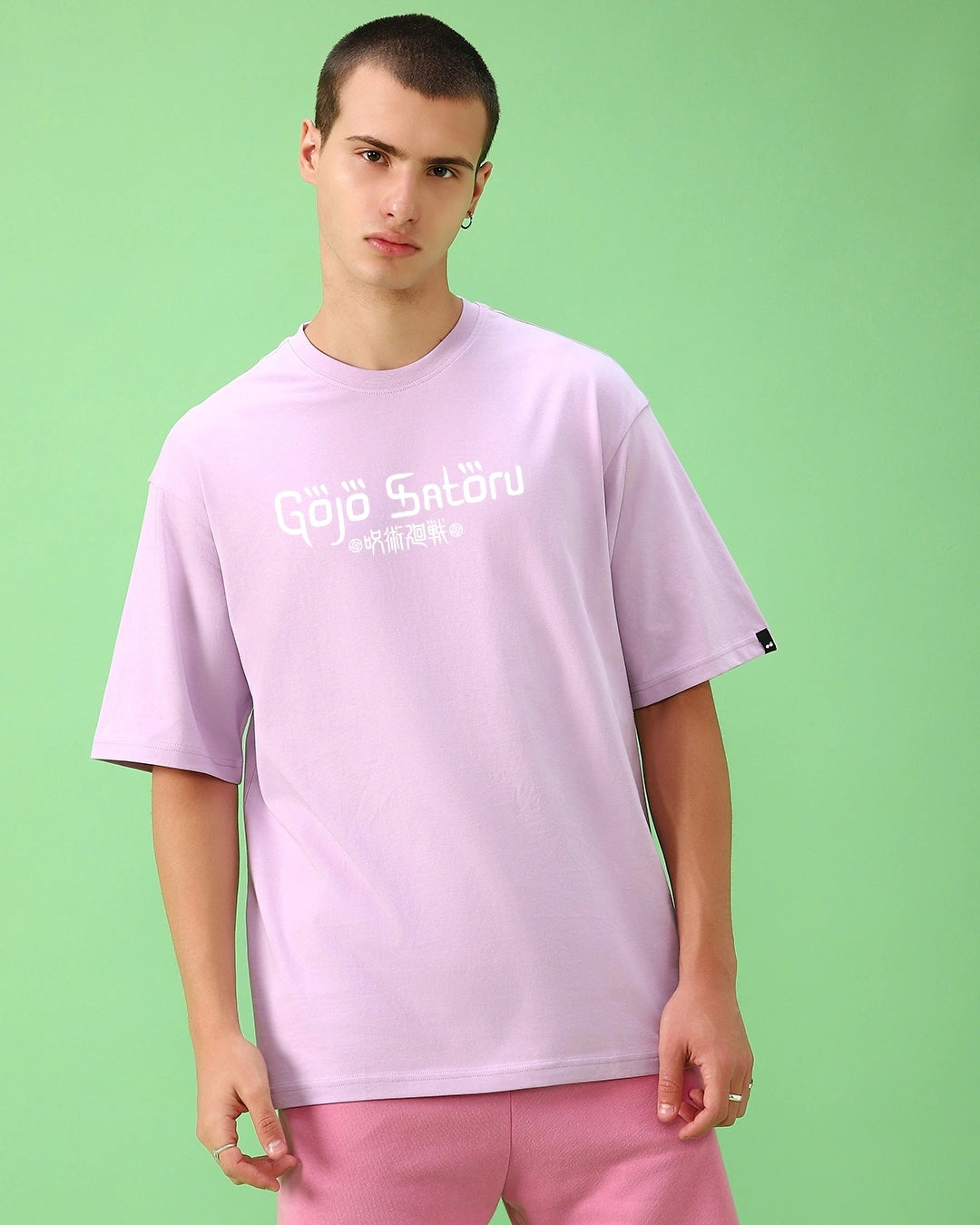 Men's Purple Hollow Graphic Printed Oversized T-shirt