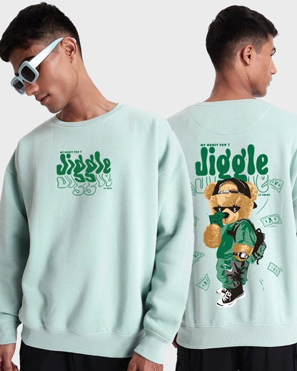 Men's Sage Green Money Don't Jiggle Graphic Printed Overized Sweatshirt